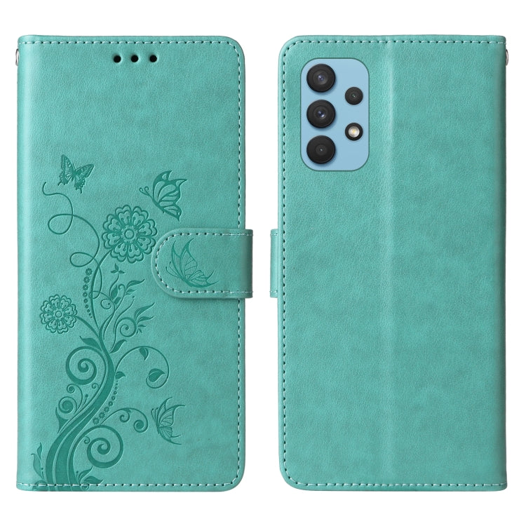 For Galaxy A32 4G Embossed Butterfly Flowers Leather Phone Case