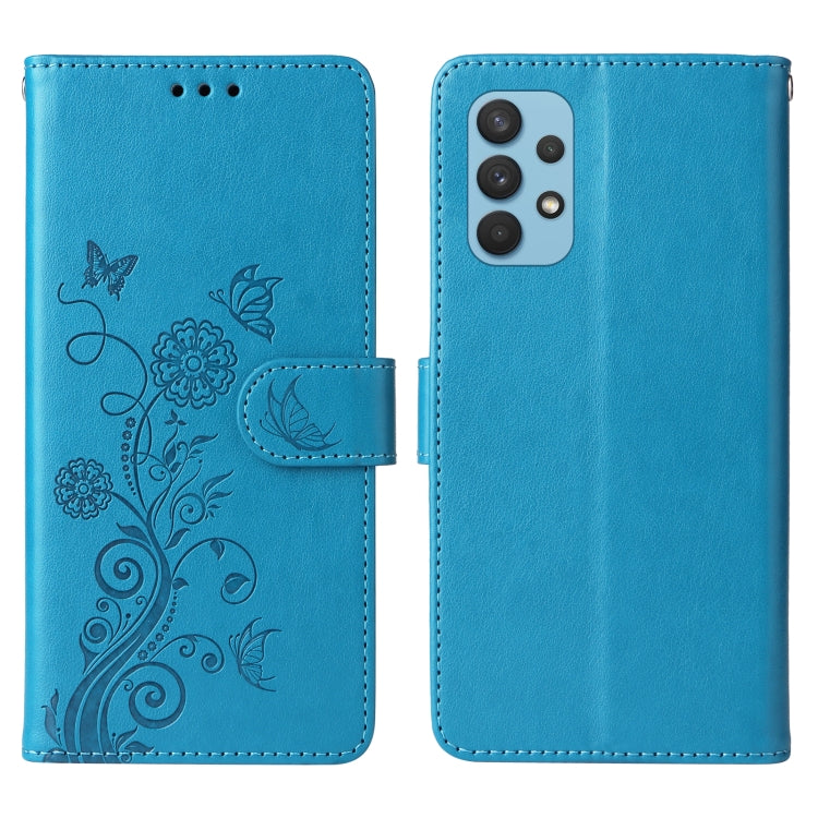 For Galaxy A32 4G Embossed Butterfly Flowers Leather Phone Case
