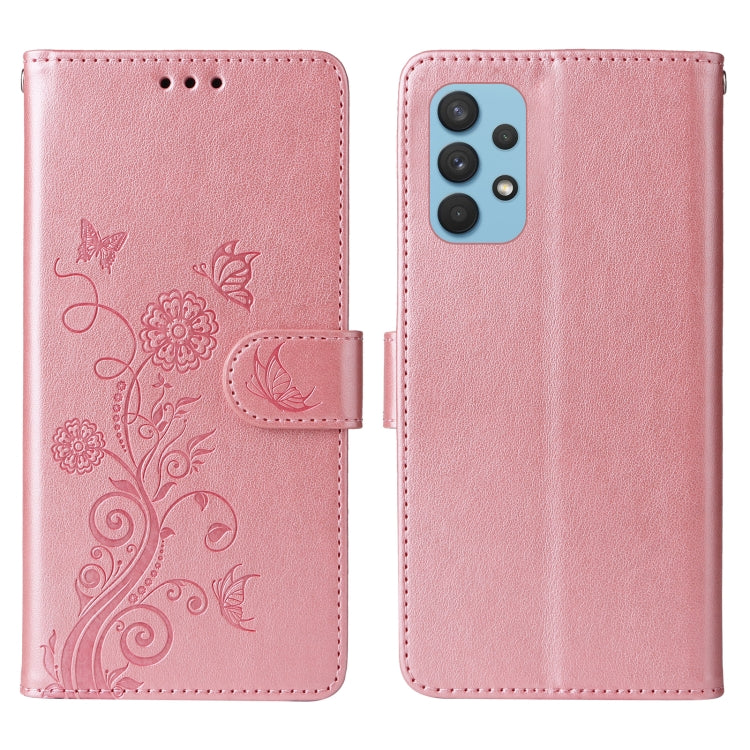 For Galaxy A32 4G Embossed Butterfly Flowers Leather Phone Case