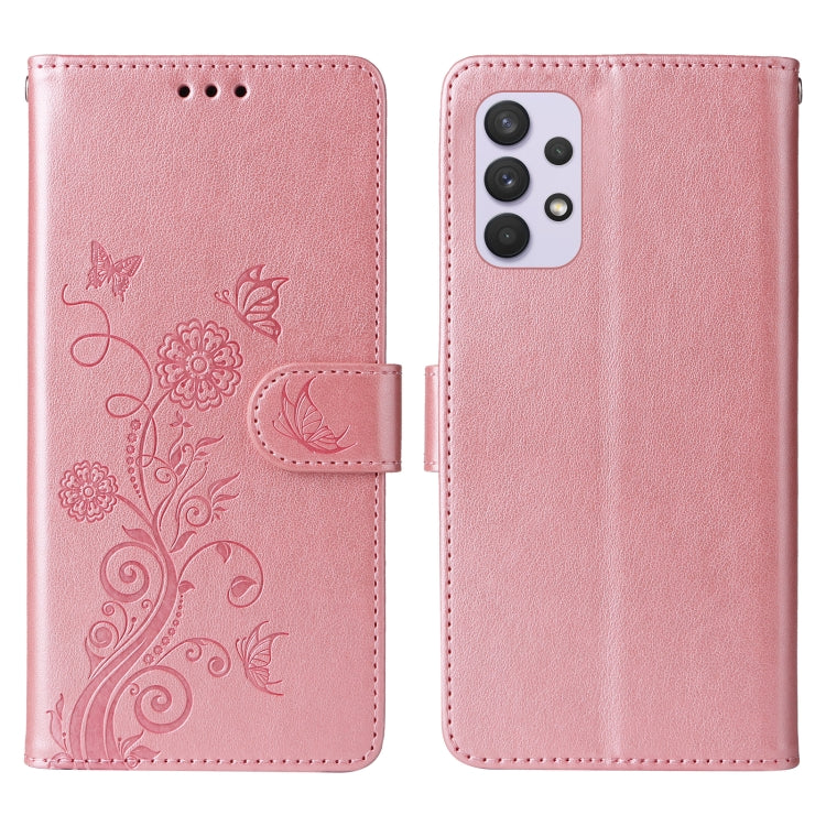 For Galaxy A32 5G Embossed Butterfly Flowers Leather Phone Case