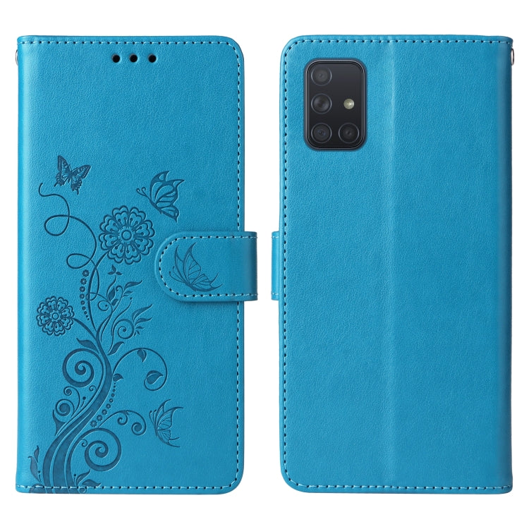 For Galaxy A51 4G Embossed Butterfly Flowers Leather Phone Case