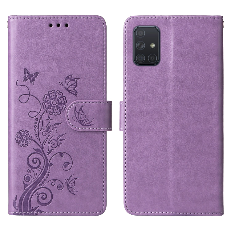 For Galaxy A71 4G Embossed Butterfly Flowers Leather Phone Case