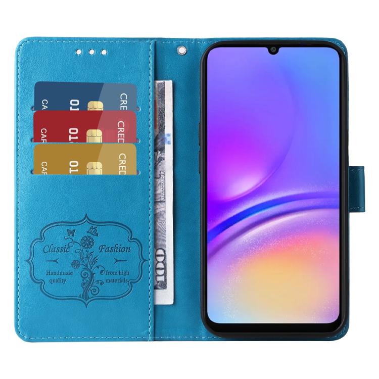 For Galaxy A06 4G / 5G Embossed Butterfly Flowers Leather Phone Case