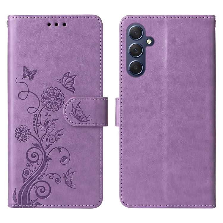 For Samsung Galaxy M35 Embossed Butterfly Flowers Leather Phone Case