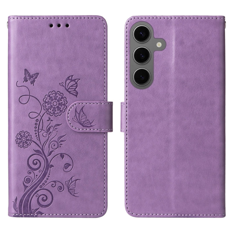 For Galaxy S24 5G Embossed Butterfly Flowers Leather Phone Case
