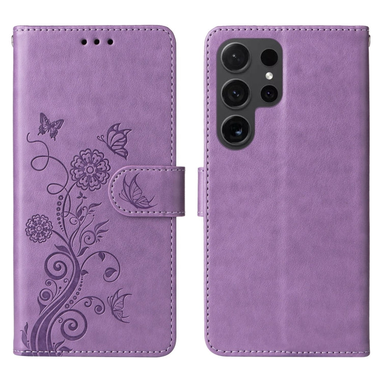 For Galaxy S23 Ultra 5G Embossed Butterfly Flowers Leather Phone Case