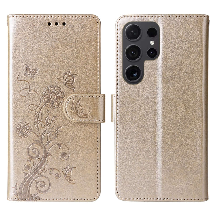 For Galaxy S23 Ultra 5G Embossed Butterfly Flowers Leather Phone Case