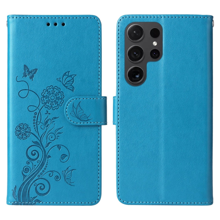 For Galaxy S23 Ultra 5G Embossed Butterfly Flowers Leather Phone Case