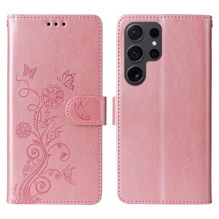 For Galaxy S23 Ultra 5G Embossed Butterfly Flowers Leather Phone Case