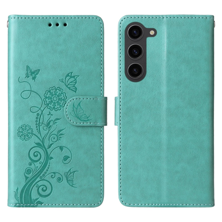 For Galaxy S23+ 5G Embossed Butterfly Flowers Leather Phone Case