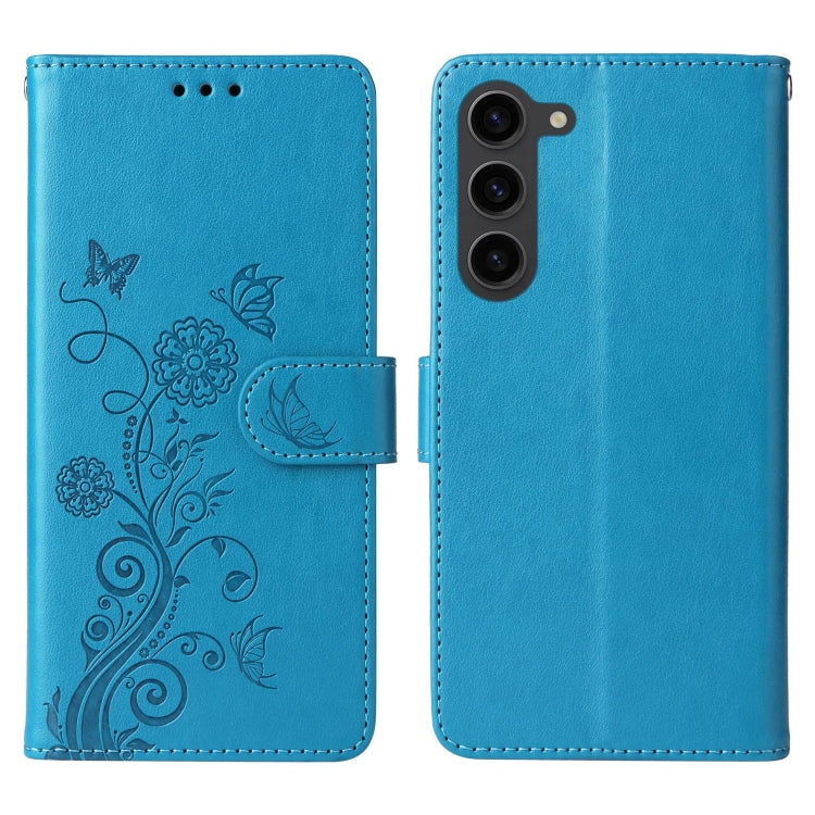 For Galaxy S23+ 5G Embossed Butterfly Flowers Leather Phone Case