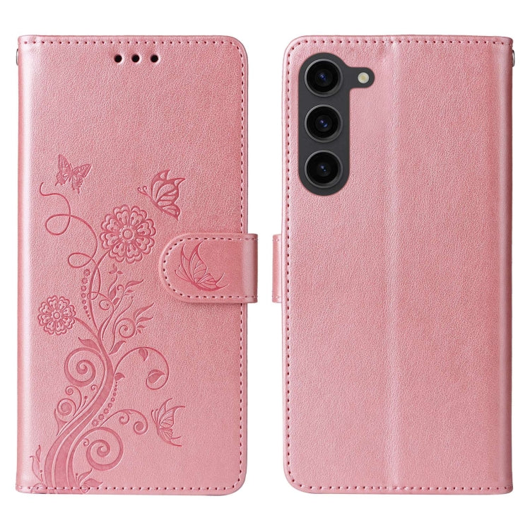 For Galaxy S23 5G Embossed Butterfly Flowers Leather Phone Case