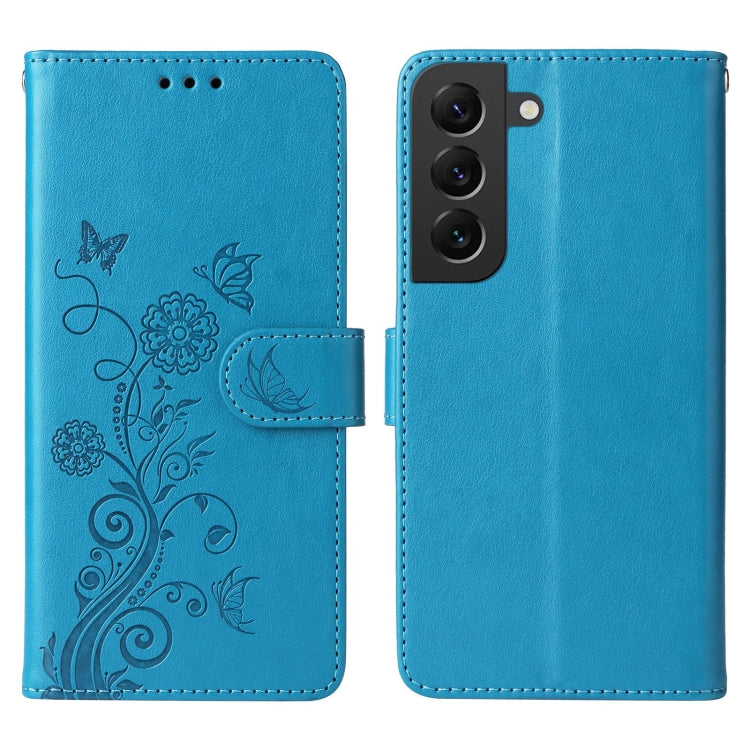 For Galaxy S22+ 5G Embossed Butterfly Flowers Leather Phone Case