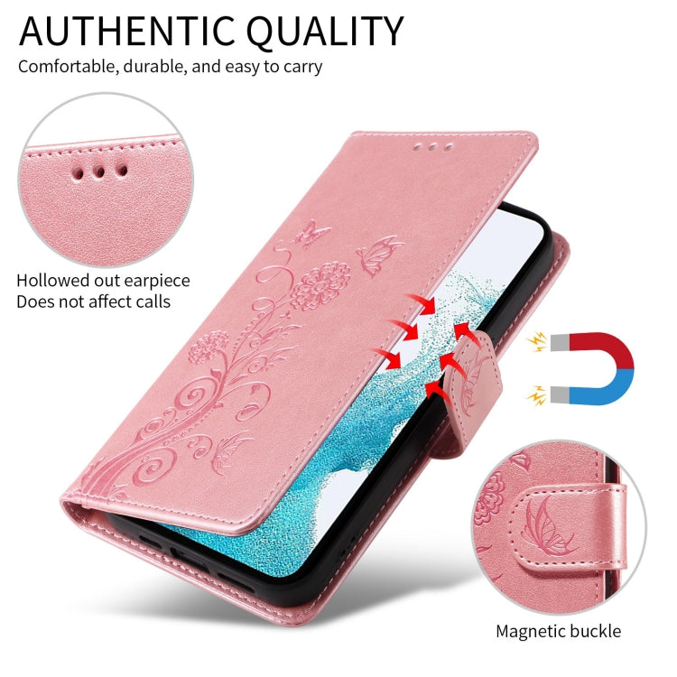 For Galaxy S22+ 5G Embossed Butterfly Flowers Leather Phone Case