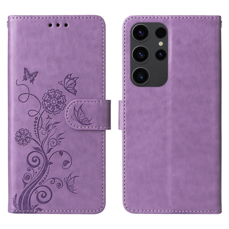 For Galaxy S22 Ultra 5G Embossed Butterfly Flowers Leather Phone Case