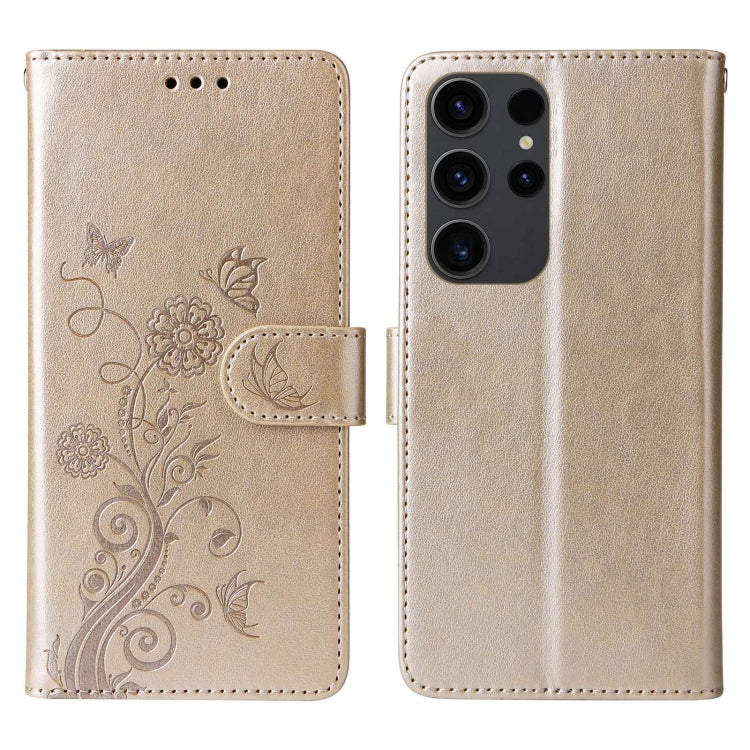 For Galaxy S22 Ultra 5G Embossed Butterfly Flowers Leather Phone Case