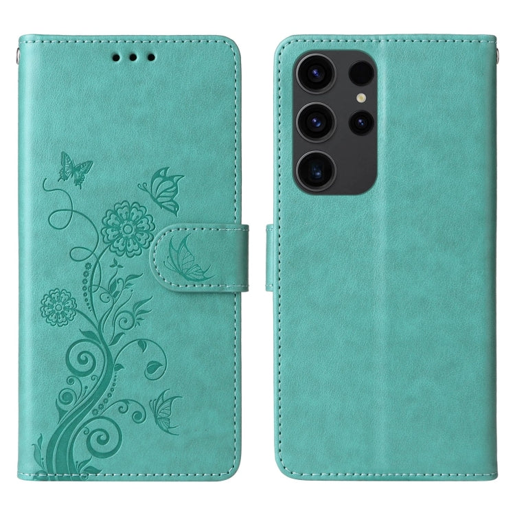 For Galaxy S22 Ultra 5G Embossed Butterfly Flowers Leather Phone Case