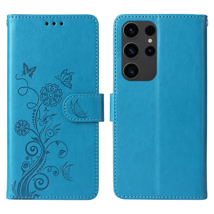 For Galaxy S22 Ultra 5G Embossed Butterfly Flowers Leather Phone Case