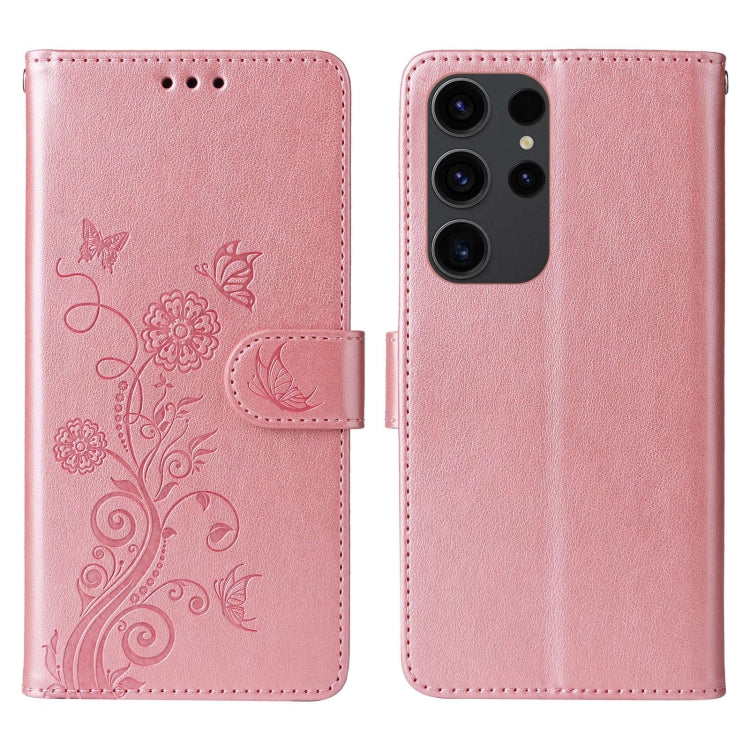For Galaxy S22 Ultra 5G Embossed Butterfly Flowers Leather Phone Case