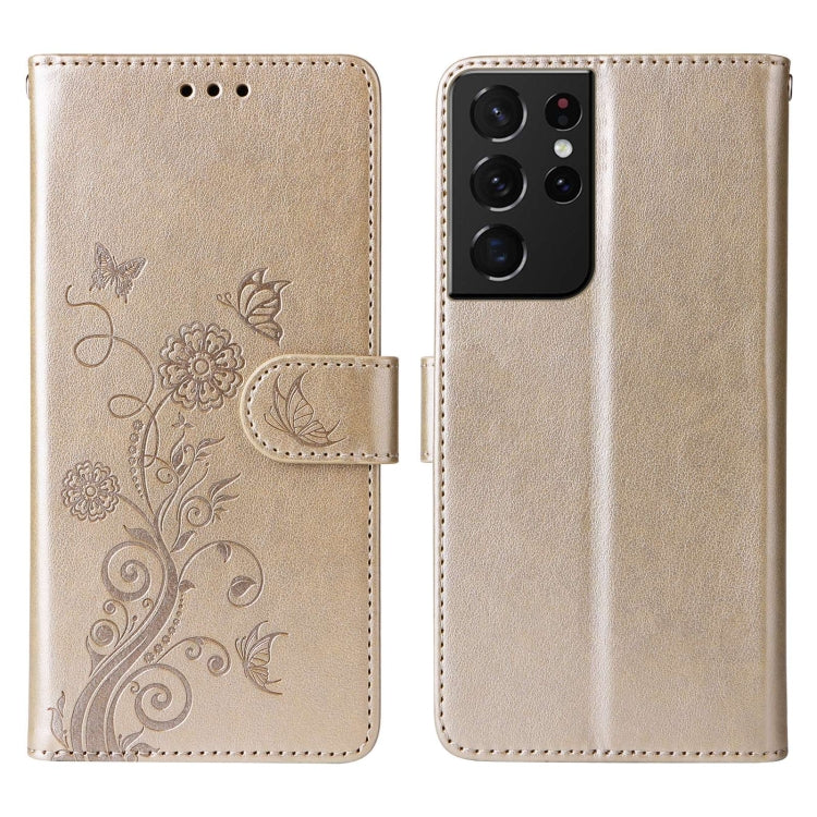 For Galaxy S21 Ultra 5G Embossed Butterfly Flowers Leather Phone Case