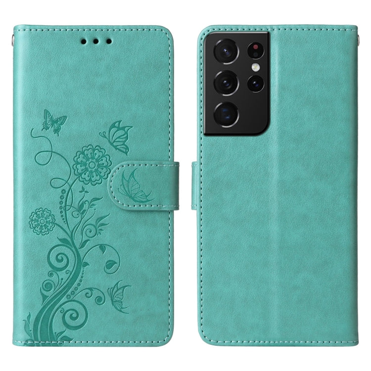 For Galaxy S21 Ultra 5G Embossed Butterfly Flowers Leather Phone Case