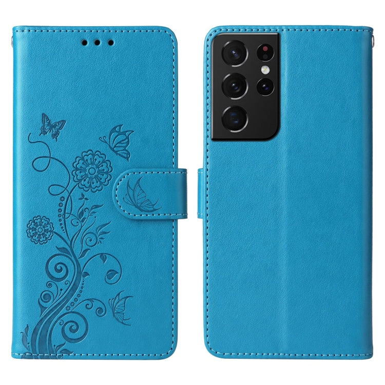 For Galaxy S21 Ultra 5G Embossed Butterfly Flowers Leather Phone Case