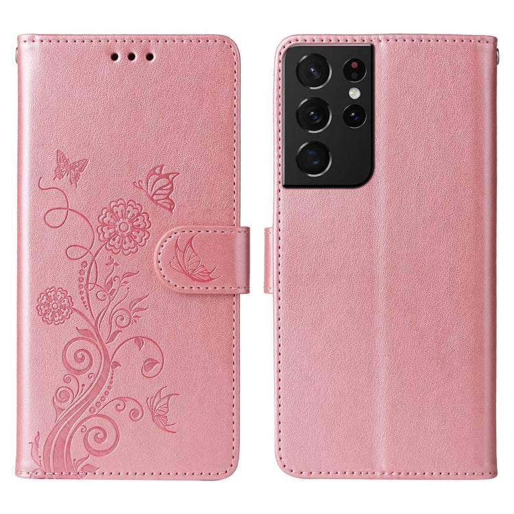 For Galaxy S21 Ultra 5G Embossed Butterfly Flowers Leather Phone Case