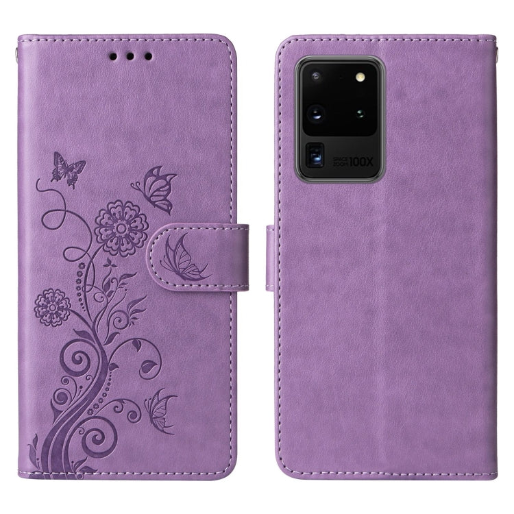 For Galaxy S20 Ultra Embossed Butterfly Flowers Leather Phone Case