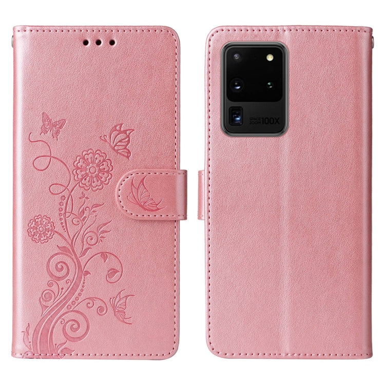For Galaxy S20 Ultra Embossed Butterfly Flowers Leather Phone Case