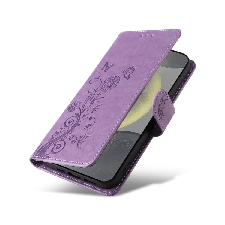 For Galaxy S25 5G Embossed Butterfly Flowers Leather Phone Case