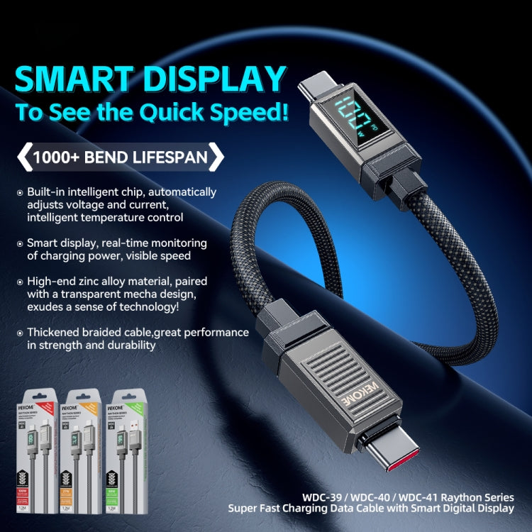 WK WDC-39 Smart Digital Display 1.2m 66W USB to Type-C Fast Charging Data Cable - Black Grey