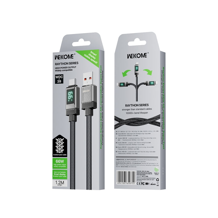 WK WDC-39 Smart Digital Display 1.2m 66W USB to Type-C Fast Charging Data Cable - Black Grey