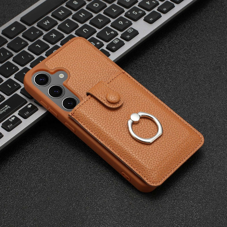 For Samsung Galaxy S24 FE 5G Litchi Texture Drawing Card Bag Ring Holder Phone Case