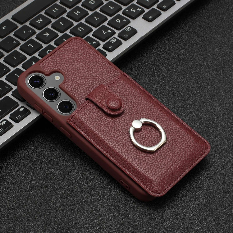 For Samsung Galaxy S24 FE 5G Litchi Texture Drawing Card Bag Ring Holder Phone Case