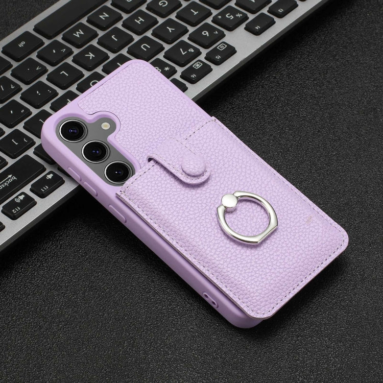 For Samsung Galaxy S24 FE 5G Litchi Texture Drawing Card Bag Ring Holder Phone Case