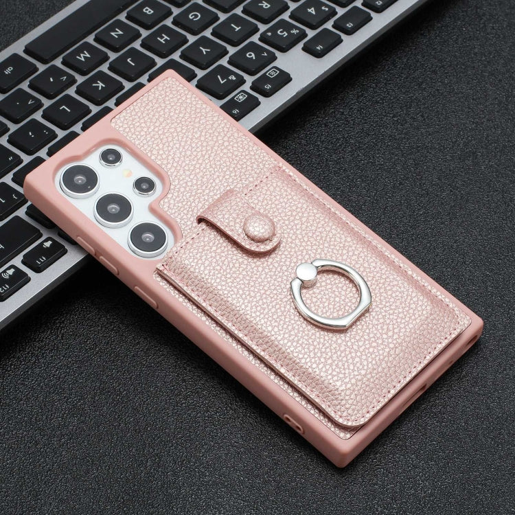 For Samsung Galaxy S24 Ultra 5G Litchi Texture Drawing Card Bag Ring Holder Phone Case