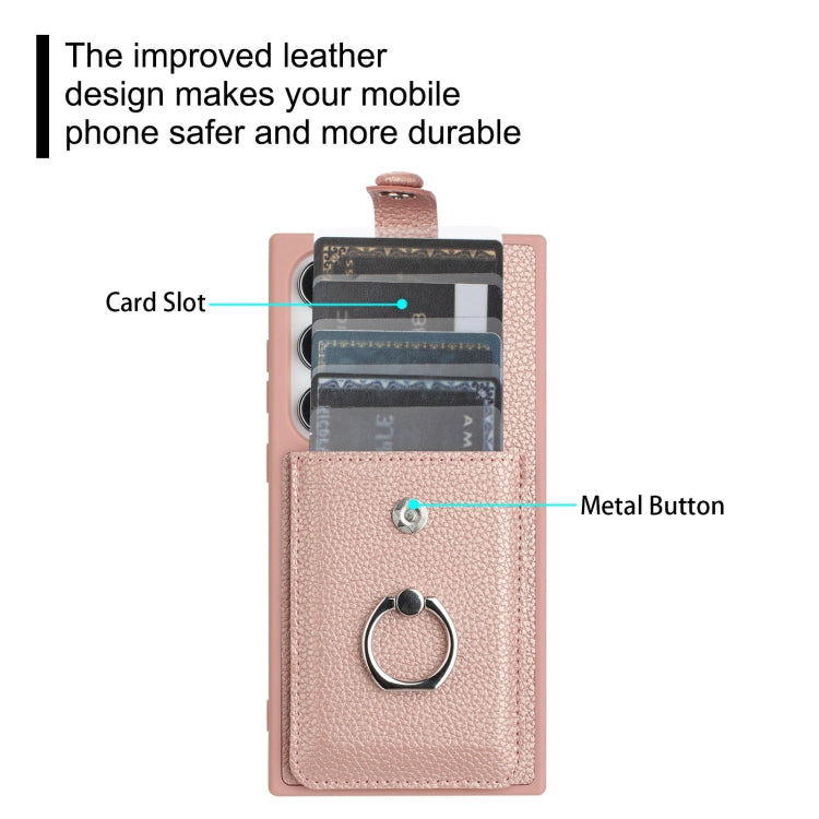 For Samsung Galaxy S24 Ultra 5G Litchi Texture Drawing Card Bag Ring Holder Phone Case