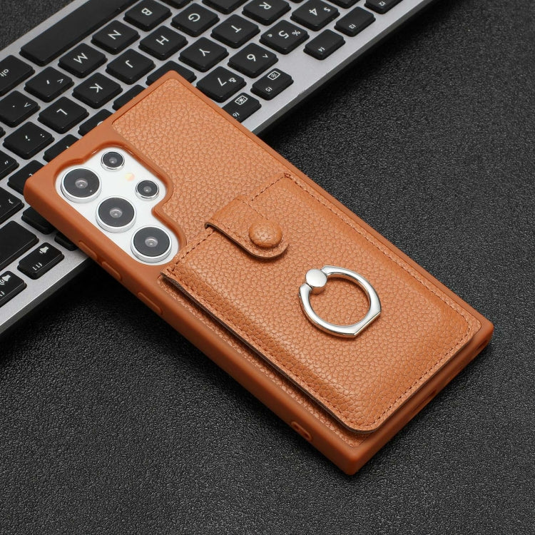 For Samsung Galaxy S24 Ultra 5G Litchi Texture Drawing Card Bag Ring Holder Phone Case