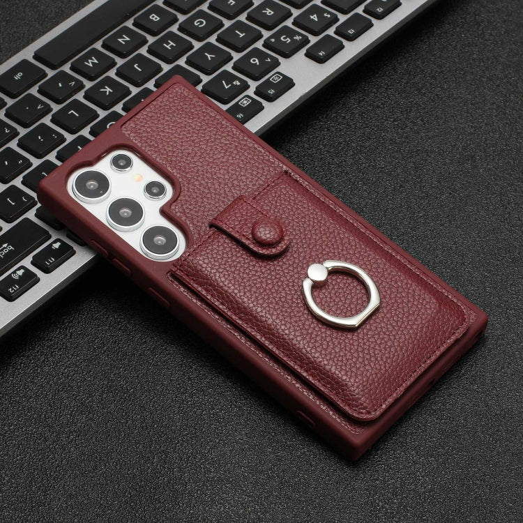 For Samsung Galaxy S24 Ultra 5G Litchi Texture Drawing Card Bag Ring Holder Phone Case