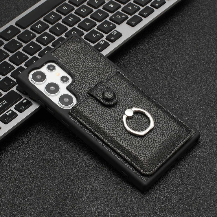For Samsung Galaxy S24 Ultra 5G Litchi Texture Drawing Card Bag Ring Holder Phone Case