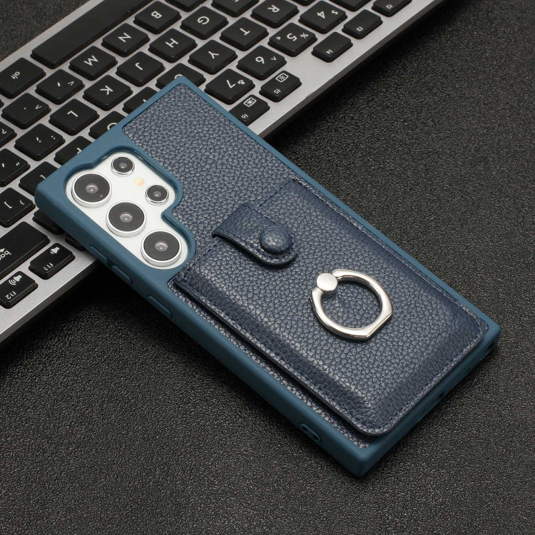 For Samsung Galaxy S24 Ultra 5G Litchi Texture Drawing Card Bag Ring Holder Phone Case