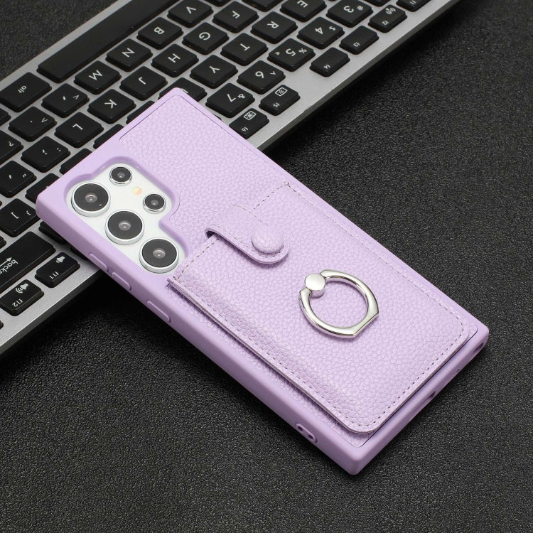 For Samsung Galaxy S24 Ultra 5G Litchi Texture Drawing Card Bag Ring Holder Phone Case