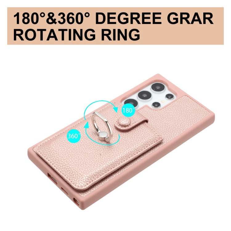 For Samsung Galaxy S24 Ultra 5G Litchi Texture Drawing Card Bag Ring Holder Phone Case