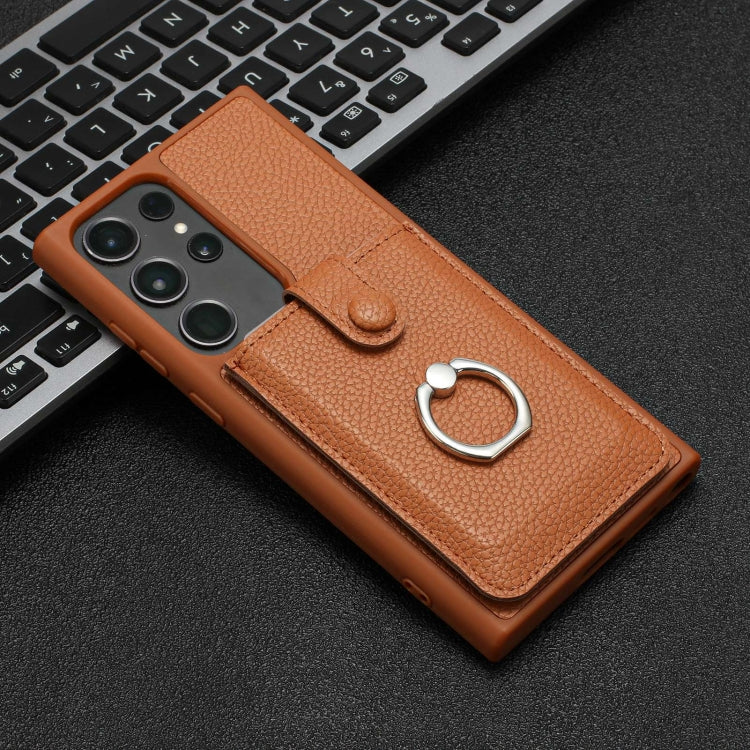 For Samsung Galaxy S23 Ultra 5G Litchi Texture Drawing Card Bag Ring Holder Phone Case