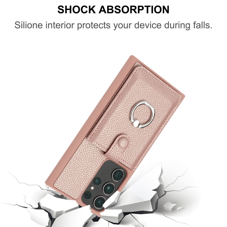 For Samsung Galaxy S23 Ultra 5G Litchi Texture Drawing Card Bag Ring Holder Phone Case