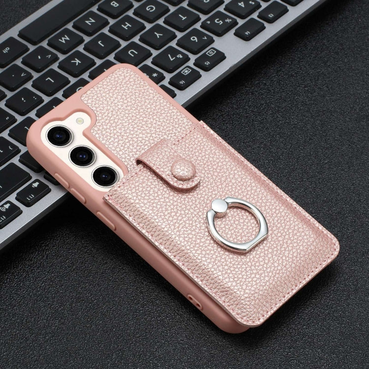 For Samsung Galaxy S23 5G Litchi Texture Drawing Card Bag Ring Holder Phone Case