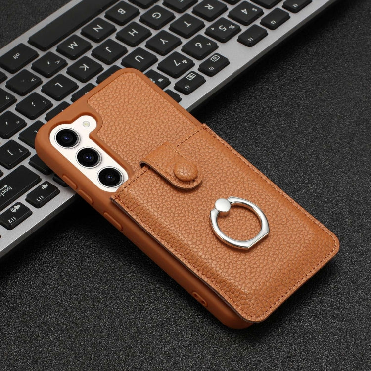 For Samsung Galaxy S23 5G Litchi Texture Drawing Card Bag Ring Holder Phone Case