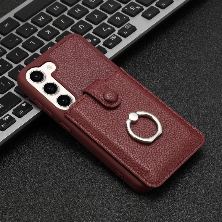For Samsung Galaxy S23 5G Litchi Texture Drawing Card Bag Ring Holder Phone Case