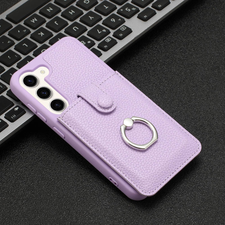 For Samsung Galaxy S23 5G Litchi Texture Drawing Card Bag Ring Holder Phone Case