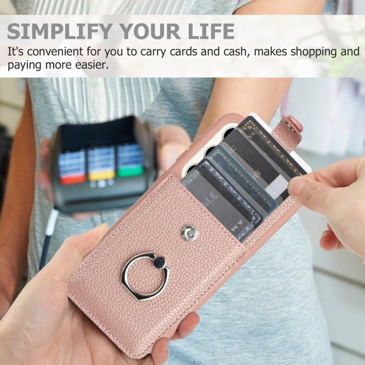 For Samsung Galaxy S23 5G Litchi Texture Drawing Card Bag Ring Holder Phone Case